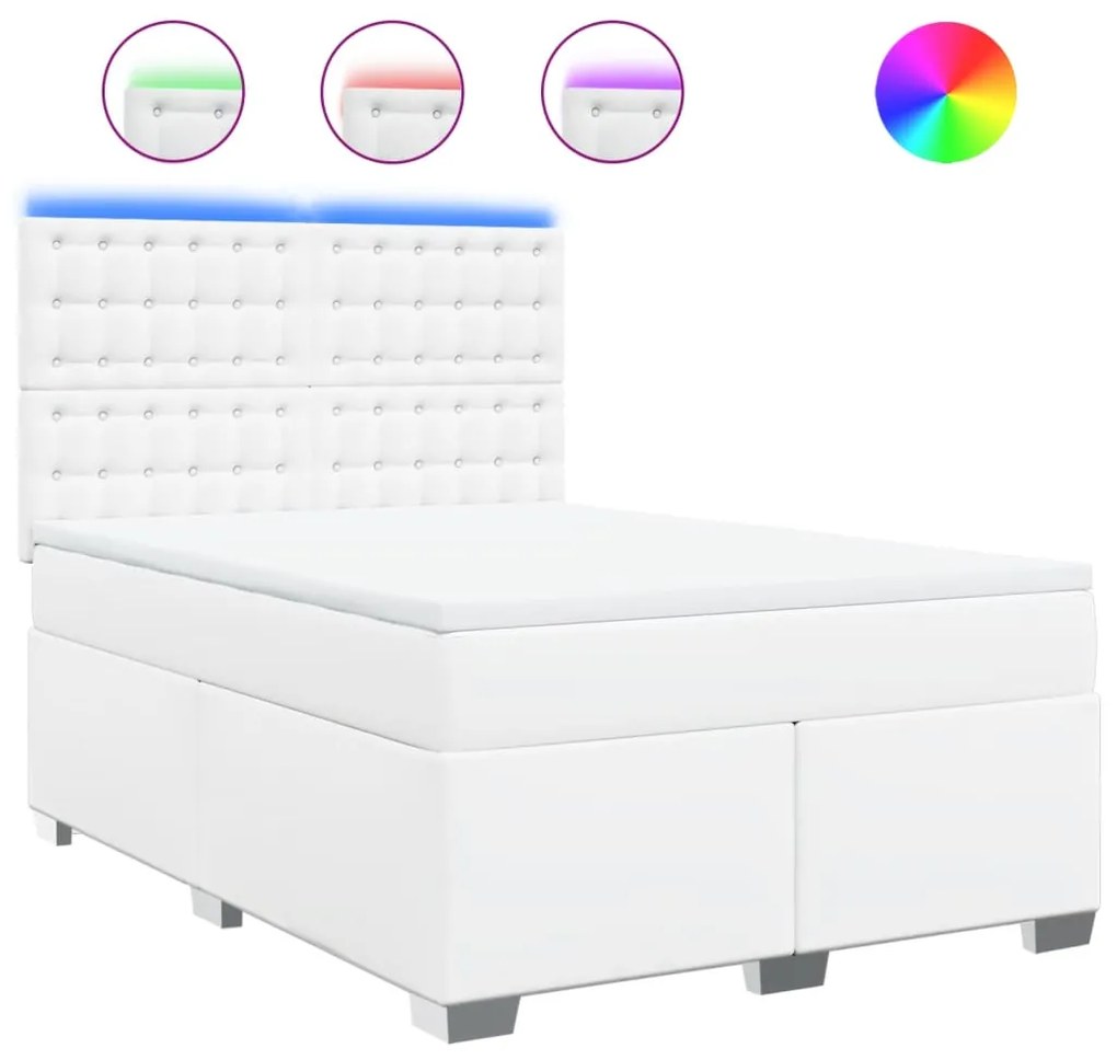 vidaXL Κρεβάτι Boxspring με Στρώμα Λευκό 140x200εκ.από Συνθετικό Δέρμα