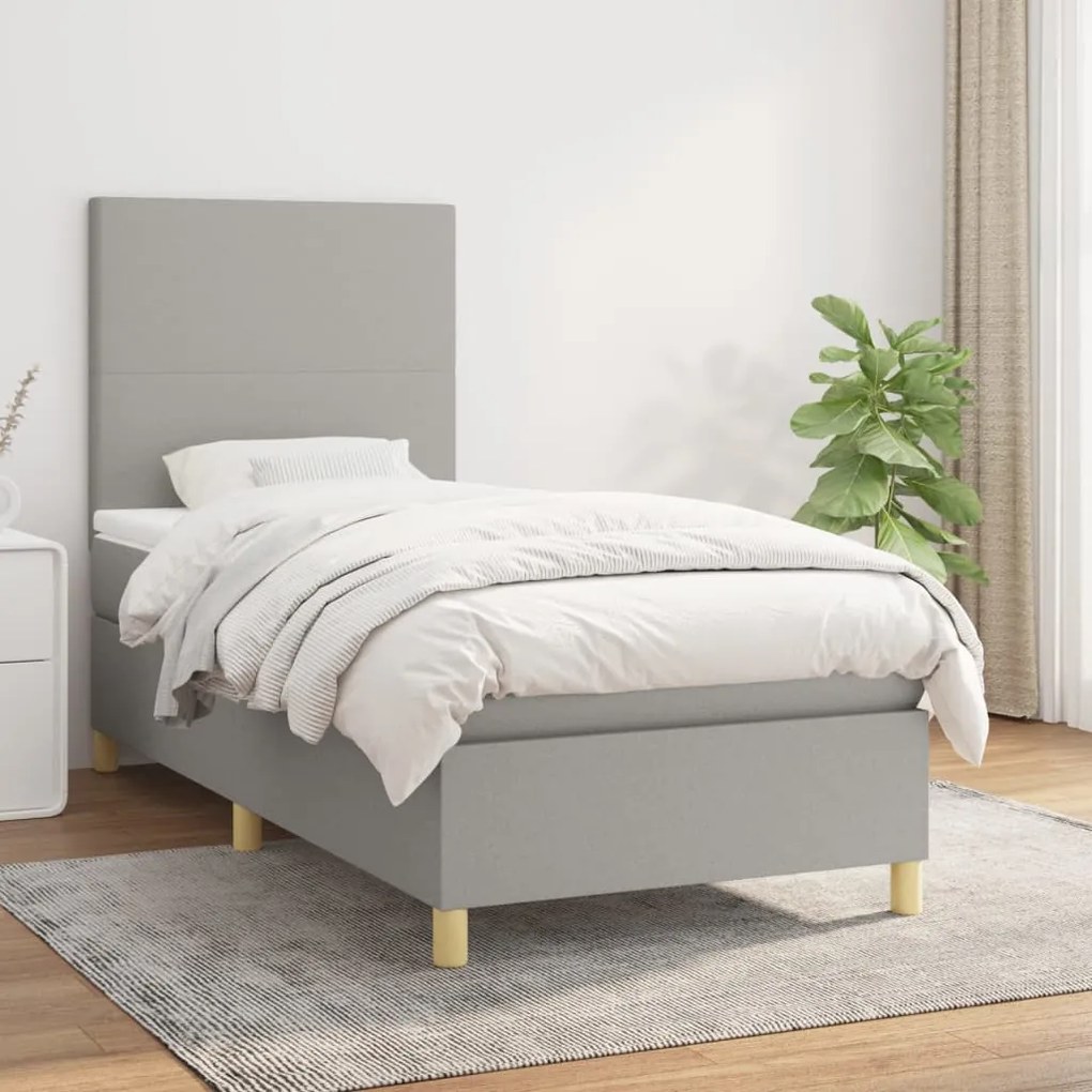 Κρεβάτι Boxspring με Στρώμα Ανοιχτό Γκρι 100x200 εκ. Υφασμάτινο - Γκρι