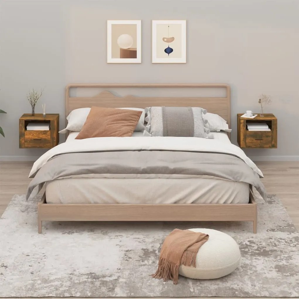 vidaXL Κομοδίνα Επιτοίχια 2 τεμ. Καπνιστή Δρυς 50x36x40 εκ.