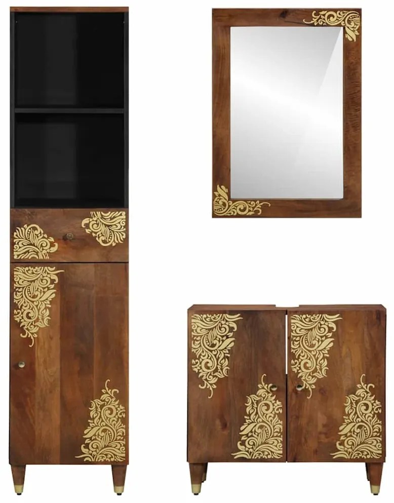 vidaXL Σετ Επίπλων Μπάνιου Επιτοίχιο 3 pcs Καφέ 62 x 33 x 58 εκ.