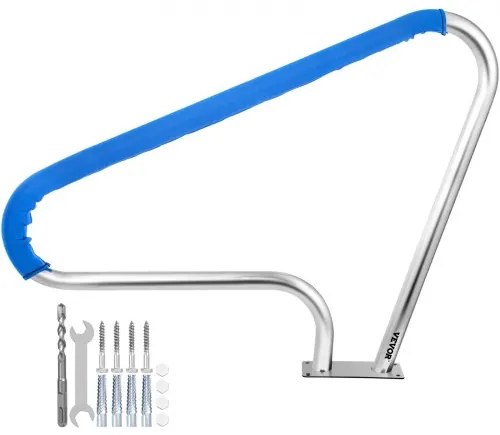 VEVOR Pool Rail 48x36&quot; Pool Railing 304 Stainless Steel 250LBS Load Capacity Silver Rustproof Pool Handrail Humanized Swimming Pool Handrail with Blue Grip Cover &amp; M8 Drill Bit &amp; Self-taping Screws