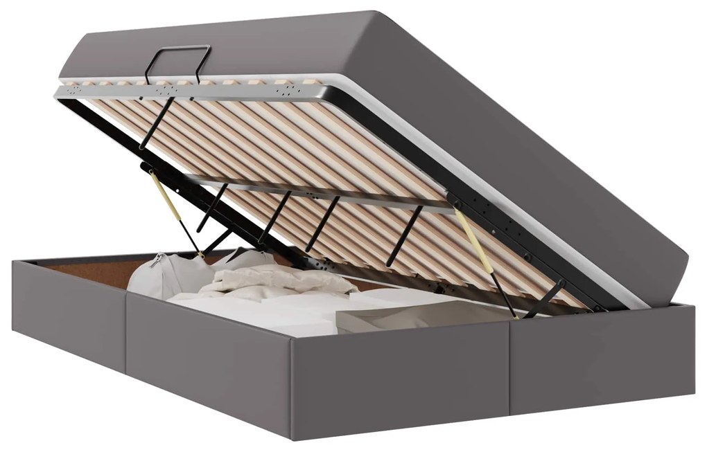 vidaXL Κρεβάτι με αποθηκευτικό χώρο και στρώμα 2 pcs Γκρι Δέρμα