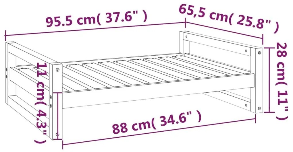 Κρεβάτι Σκύλου Μελί 95,5 x 65,5 x 28 εκ. από Μασίφ Ξύλο Πεύκου - Καφέ