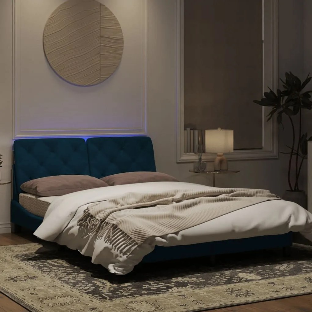 Πλαίσιο Κρεβατιού με LED Μπλε 140x200 εκ. Βελούδινο - Μπλε
