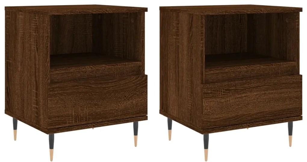 vidaXL Κομοδίνα 2 τεμ. Καφέ Δρυς 40 x 35 x 50 εκ. από Επεξεργ. Ξύλο
