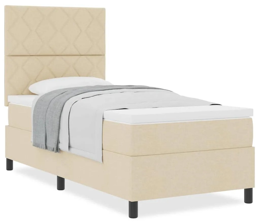 vidaXL Κρεβάτι με ελατήρια με στρώμα Κρεμ 90 x 200 cm ύφασμα
