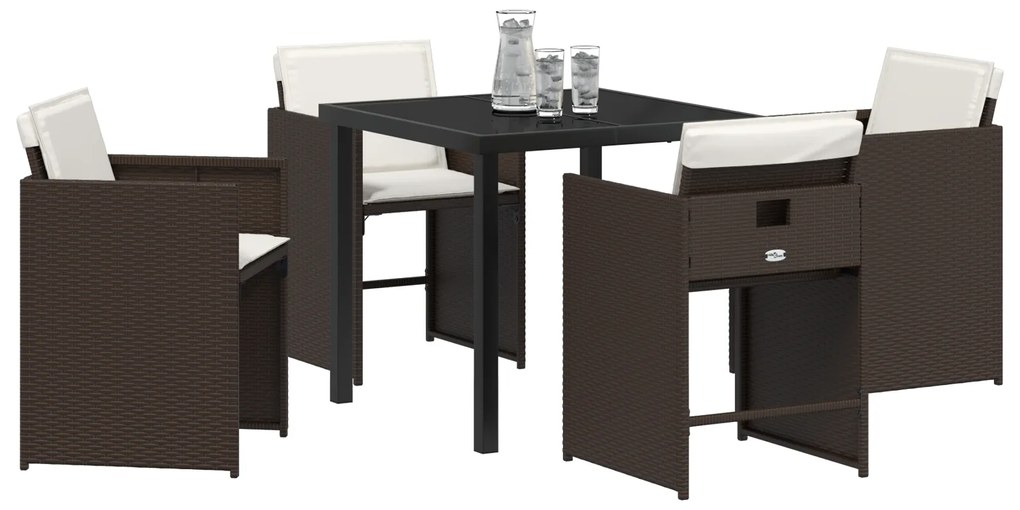 vidaXL Σετ κήπου 5 κομματιών  με μαξιλάρια Καφέ Poly Rattan