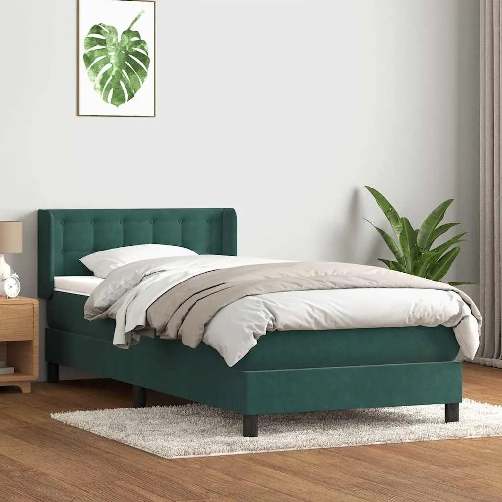 Box Spring κρεβάτι με στρώμα σκούρο πράσινο 100x220cm Βελούδινο - Πράσινο