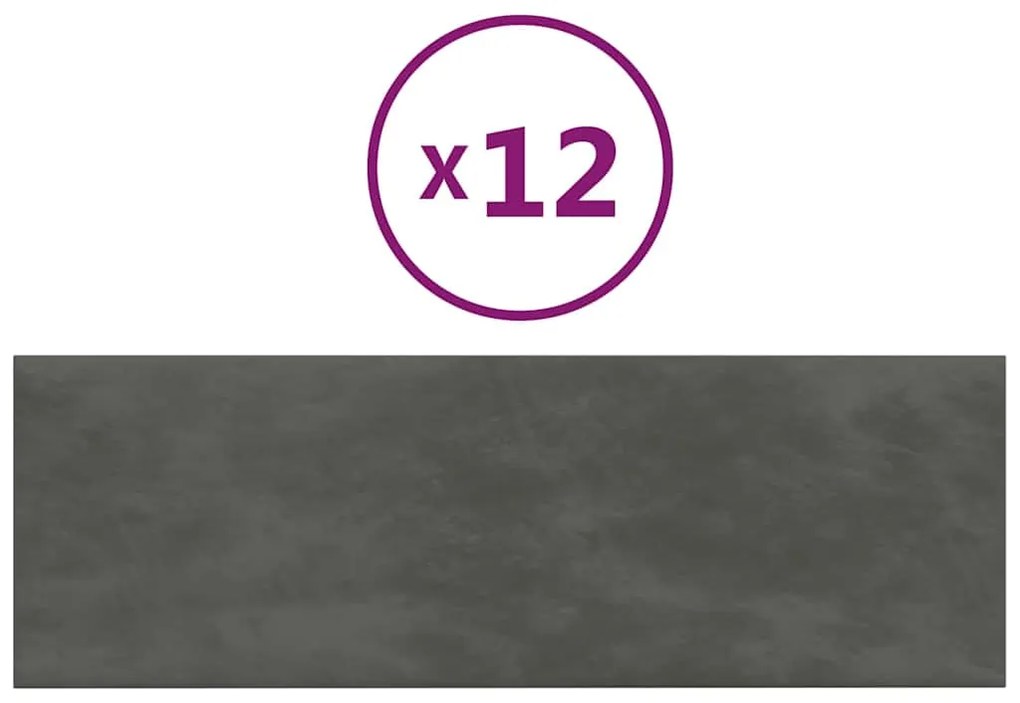 vidaXL Πάνελ Τοίχου 12 τεμ. Σκ. Γκρί 90 x 30 εκ. 3,24 μ² Βελούδο