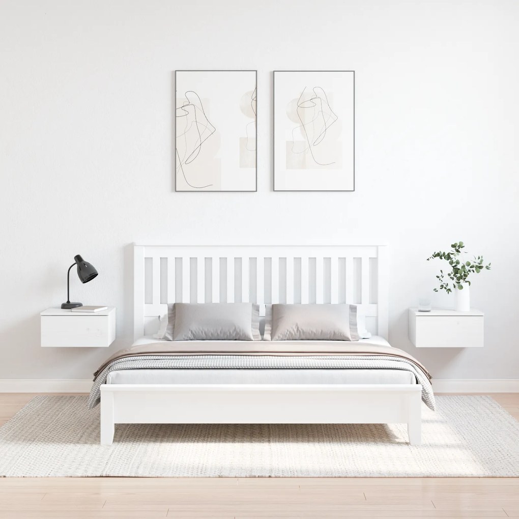 vidaXL Κομοδίνο 2 pcs Λευκό 37 x 35 x 18.5 εκ Μασίφ ξύλο πεύκου