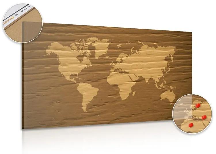 Εικόνα ενός καφέ παγκόσμιου χάρτη σε έναν φελλό - 120x80  arrow