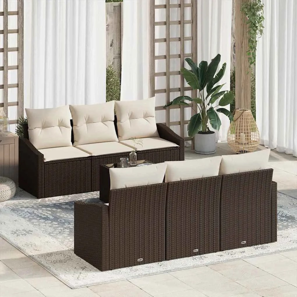 vidaXL Σετ Καναπέ Κήπου με μαξιλάρι 7 pcs Καφέ, Κρέμα 55 x 55 x 37 εκ