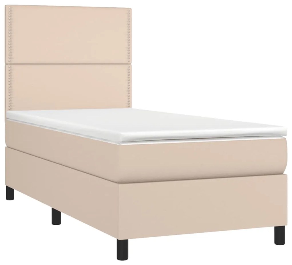 Κρεβάτι Boxspring με Στρώμα Καπουτσίνο 90x200εκ.από Συνθ. Δέρμα - Καφέ