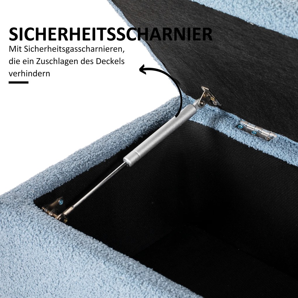 HOMCOM Πολυθρόνα αποθήκευσης, σεντούκι, όψη κασμίρ, έως 120 kg, πλαίσιο από φυσικό ξύλο, 95 x 38 x 45 cm, Μπλε