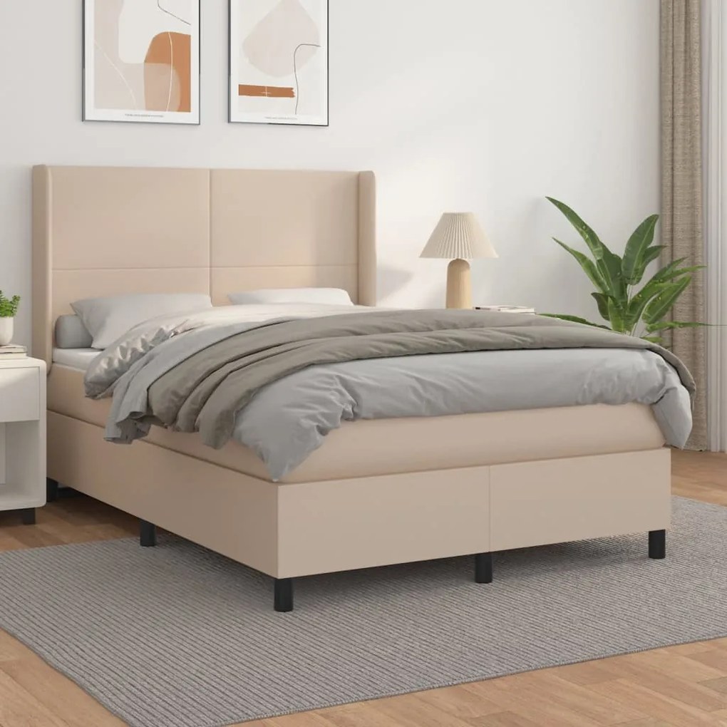 vidaXL Κρεβάτι Boxspring με Στρώμα Καπουτσίνο 140x190εκ.από Συνθ.Δέρμα