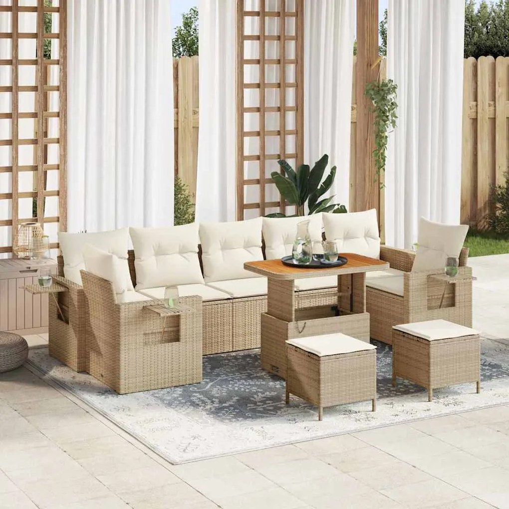 vidaXL Σετ Καναπέ Κήπου 10 pcs Μπεζ συνθετικό ρατάν