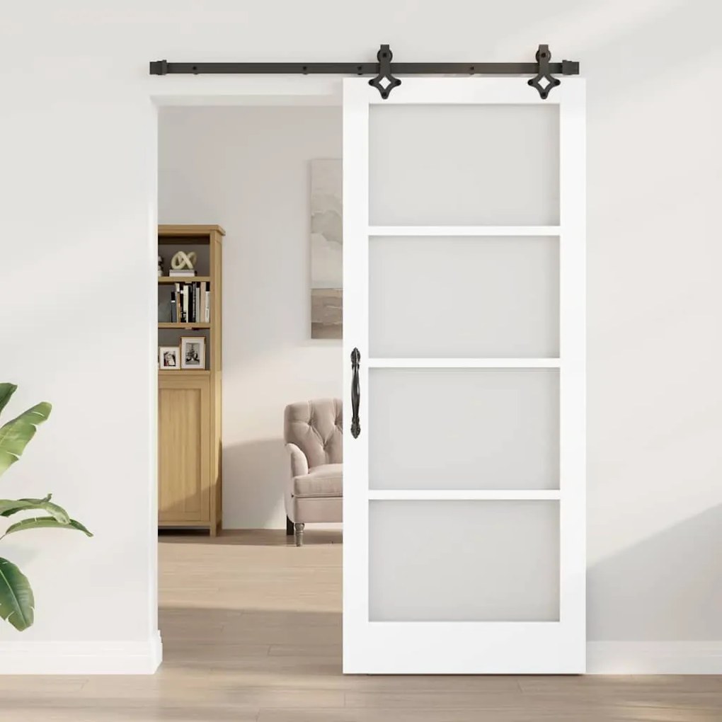vidaXL Συρόμενη Πόρτα Χειροκίνητος Λευκό 86 x 211 cm Ξύλο και μέταλλο