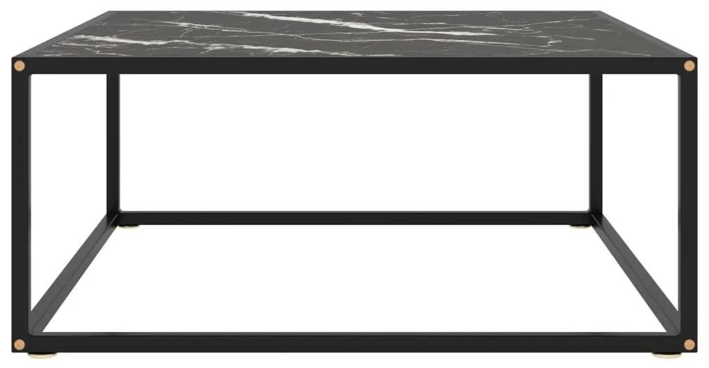 Τραπεζάκι Σαλονιού Μαύρο 80x80x35 εκ. Μαύρο Γυαλί Όψη Μαρμάρου - Μαύρο