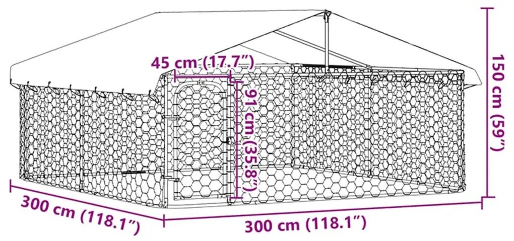 Κλουβί Σκύλου Εξωτερικού Χώρου 300 x 300 x 150 εκ. με Στέγαστρο - Ασήμι