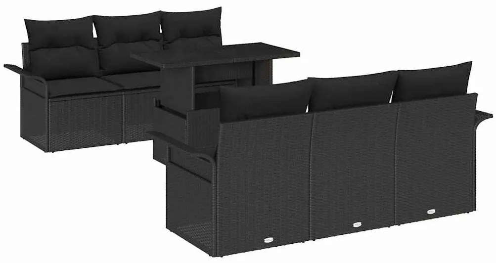 vidaXL Σετ Καναπέ Κήπου με μαξιλάρι 7 pcs Μαύρο Πολυ ράταν