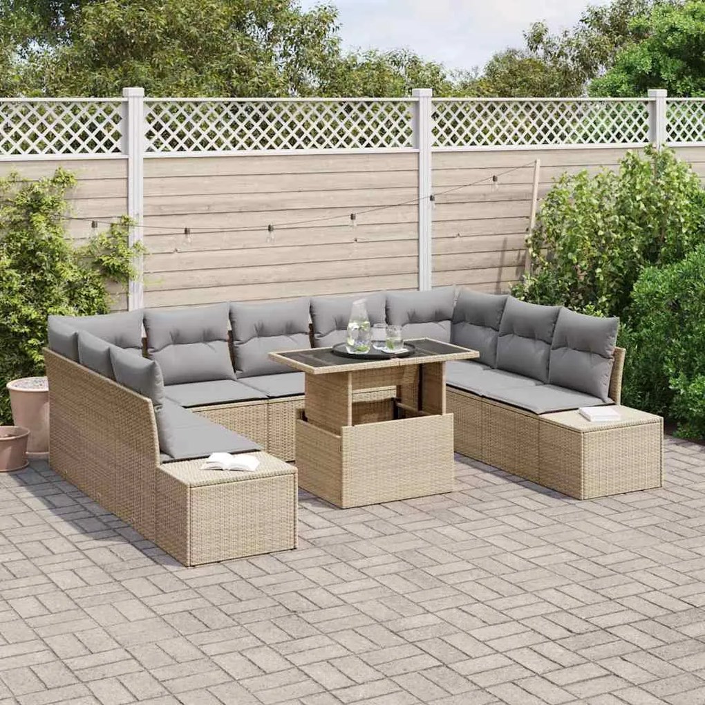 vidaXL Σετ Καναπέ Κήπου 10 pcs μπεζ και ανοιχτό γκρι 100 x 55 x 73 εκ.
