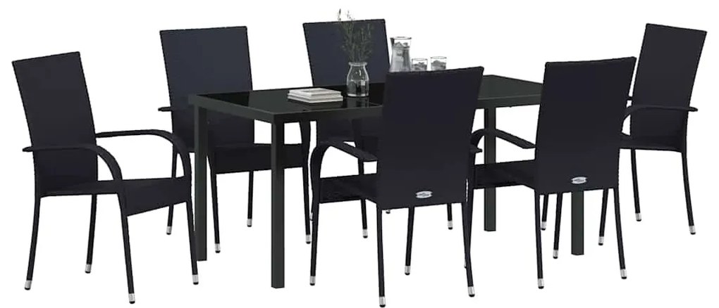 vidaXL Σέτ φαγητού για κήπο 7 pcs Μαύρο Πολυ ράταν