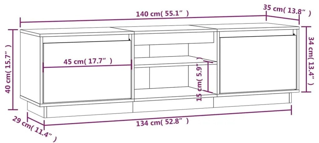 Έπιπλο Τηλεόρασης 140 x 35 x 40 εκ. από Μασίφ Ξύλο Πεύκου - Καφέ