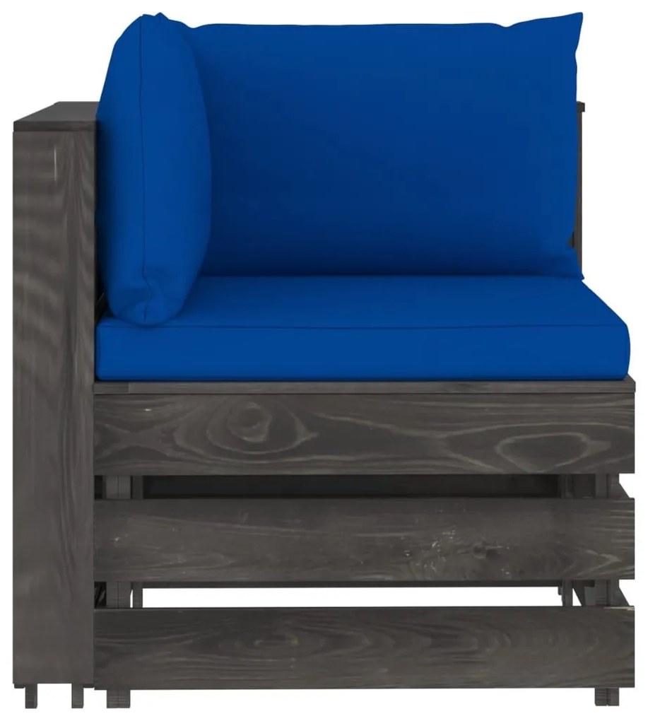Καναπές Γωνιακός Τμηματικός Γκρι Εμποτισμένο Ξύλο + Μαξιλάρια - Μπλε