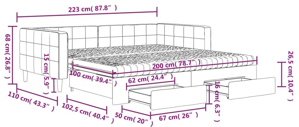 Καναπές Κρεβάτι Συρόμενος Μπλε 100x200 εκ. Βελούδινος Συρτάρια - Μπλε