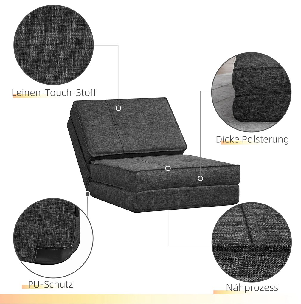 HOMCOM Πολυθρόνα δαπέδου, ρυθμιζόμενη αναδιπλούμενη πολυθρόνα, 61 x 73 x 58 cm, Σκούρο γκρι