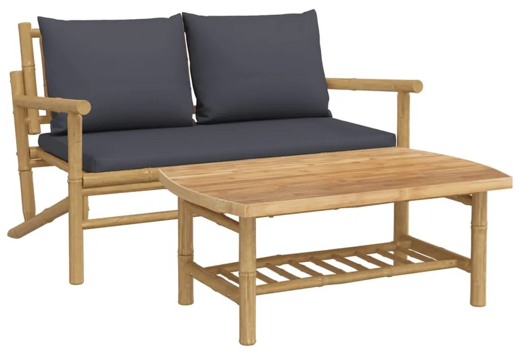 vidaXL Σαλόνι Κήπου Σετ 2 Τεμαχίων από Μπαμπού με Σκ. Γκρι Μαξιλάρια