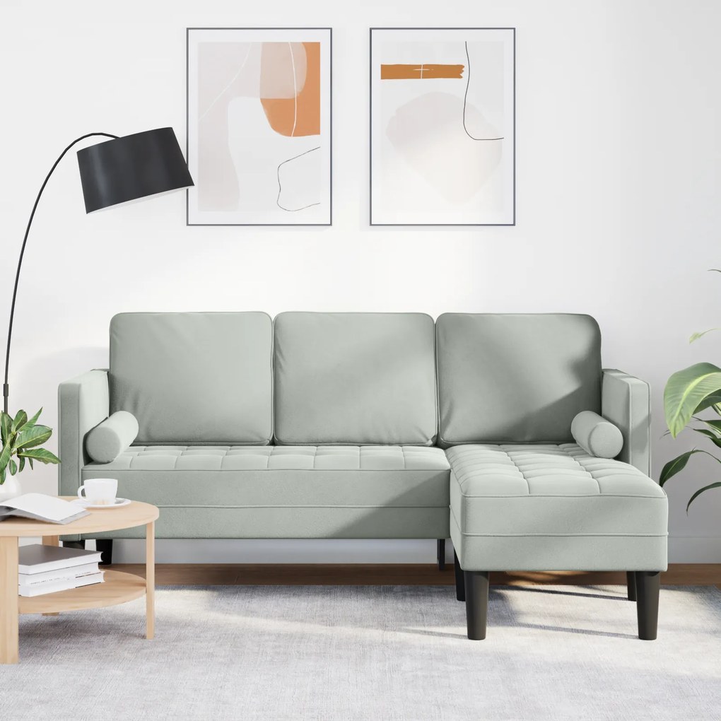 vidaXL Καναπές 3 Θέσεων με Chaise L-σχήματος Ανοιχτό Γκρι 160 εκ Βελούδο