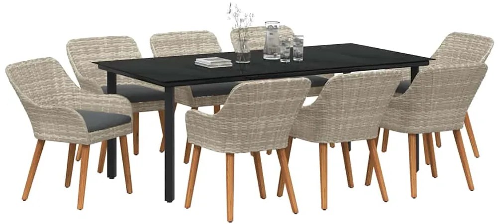 vidaXL Σέτ φαγητού για κήπο 9 pcs Ανοιχτό γκρι συνθετικό ρατάν