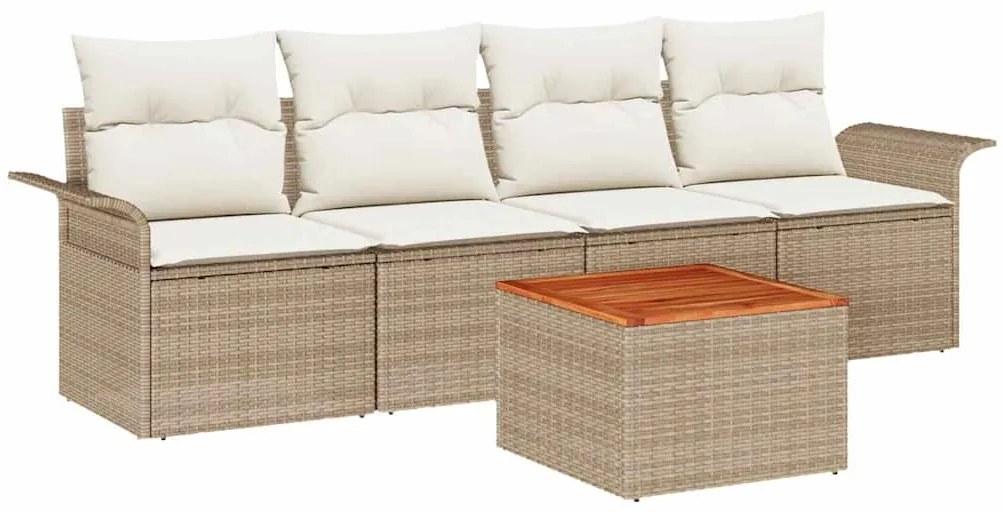 vidaXL Σετ Καναπέ Κήπου με μαξιλάρι 5 pcs Μπεζ συνθετικό ρατάν