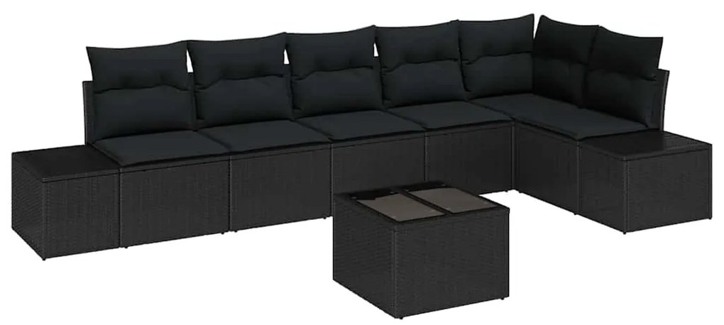 vidaXL Σετ Καναπέ Κήπου 7 pcs Μαύρο Πολυ rattan, βαμμένο ατσάλι