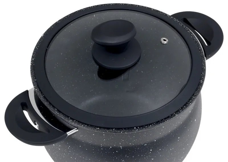 Ατμομάγειρας Royalty Line RL-CP6LM, 20 cm, 6 λίτρα, 3 τεμάχια, μαρμάρινο φινίρισμα, επαγωγή, Μαύρο