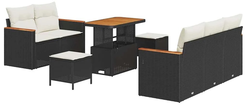 vidaXL Σετ Καναπέ Κήπου με μαξιλάρι 8 pcs Μαύρο Πολυ ράταν