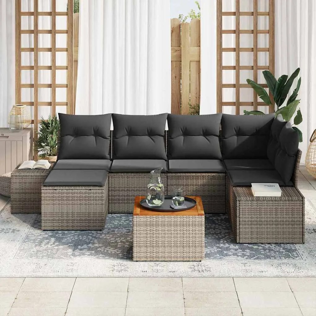 vidaXL Σετ Καναπέ Κήπου με μαξιλάρι 7 pcs Γκρι Πολυ ράταν