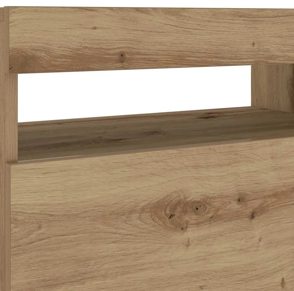 Κομοδίνο με φώτα LED Αρτισιανή Δρυς 60x35x40 εκ. από Επεξ. Ξύλο - Καφέ