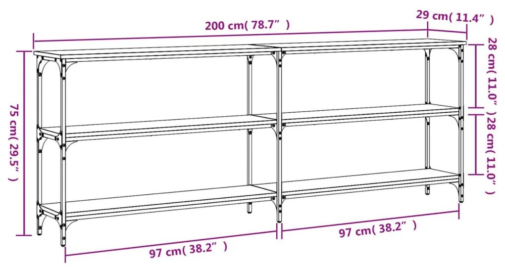 Τραπέζι Κονσόλα Μαύρο 200x29x75 εκ. Επεξεργασμένο Ξύλο - Μαύρο