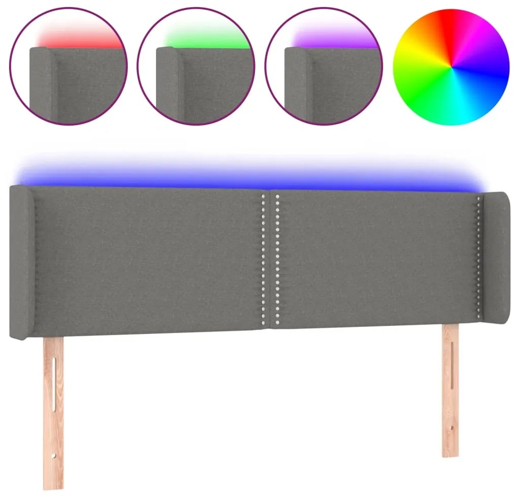 vidaXL Κεφαλάρι Κρεβατιού LED Σκούρο Γκρι 147x16x78/88 εκ. Υφασμάτινο