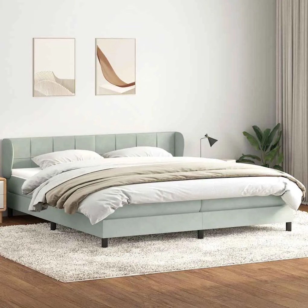 Box Spring κρεβάτι με στρώματα ανοιχτό γκρι 180x220cm Βελούδινο - Γκρι