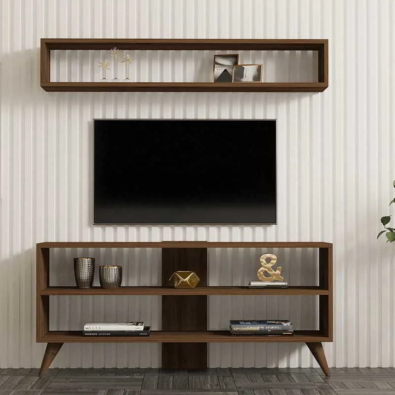 Σύνθετο σαλονιού Prestige pakoworld σε καρυδί απόχρωση 120x29,6x50εκ