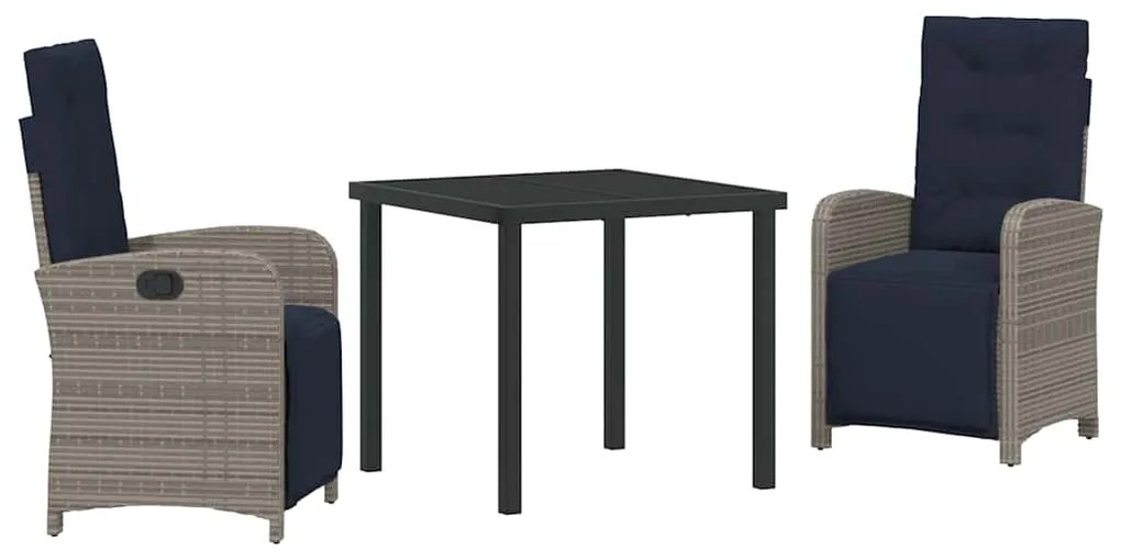 vidaXL Σέτ φαγητού για κήπο με μαξιλάρι 3 pcs Γκρι συνθετικό ρατάν