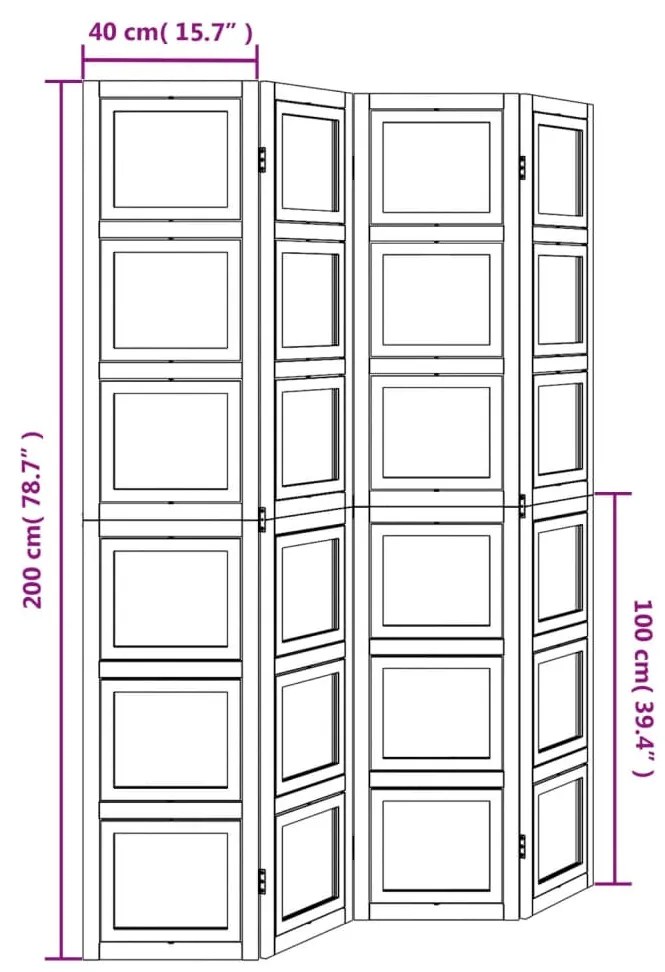 Διαχωριστικό Χώρου με 4 Πάνελ Λευκό από Μασίφ Ξύλο Παυλώνιας - Λευκό