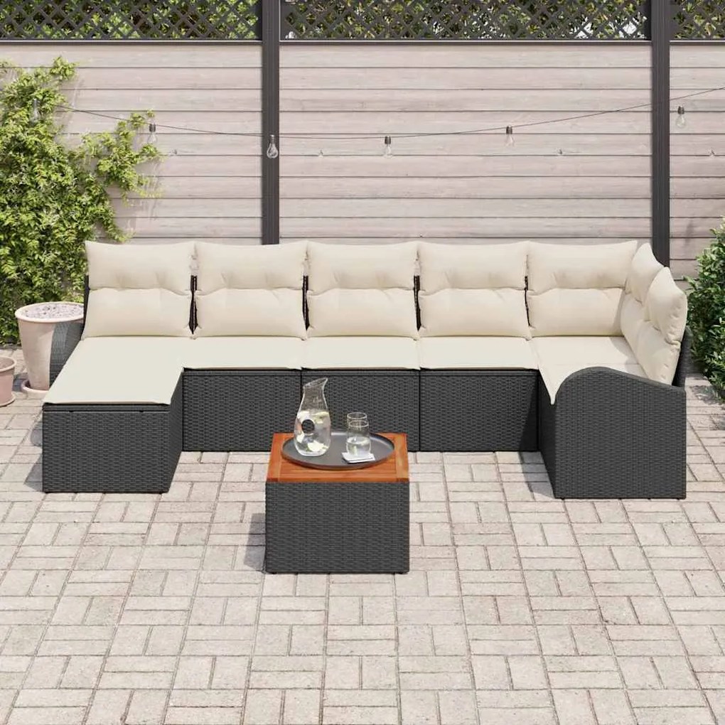 vidaXL Σετ Καναπέ Κήπου 8 pcs Μαύρο Πολυ ράταν