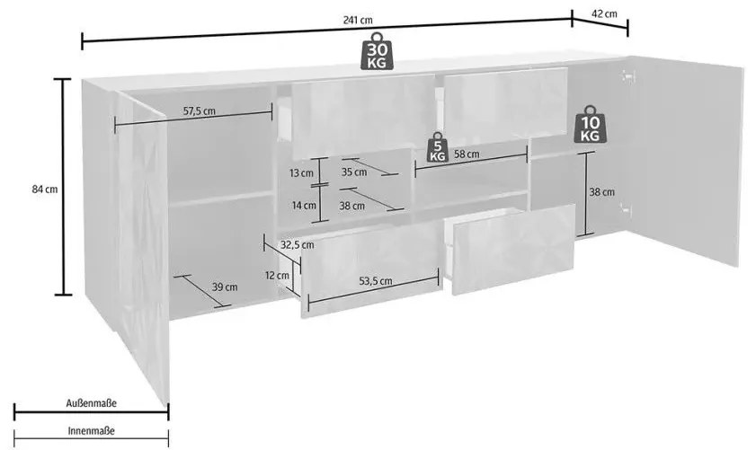 Μπουφές Ανθρακί Λάκα 241x84x42