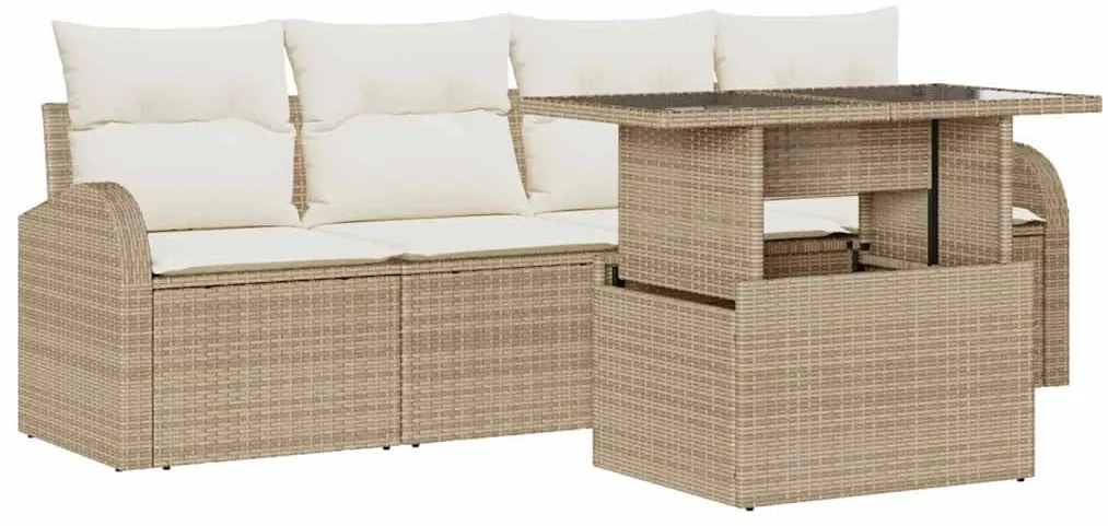 vidaXL Σετ Καναπέ Κήπου με μαξιλάρι 5 pcs Μπεζ Πολυ ράταν