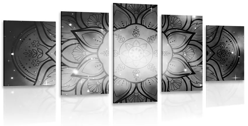 Εικόνα 5 τμημάτων Mandala με φόντο γαλαξία σε ασπρόμαυρο - 100x50