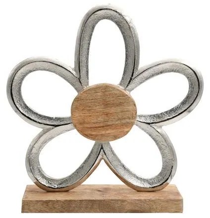 ΔΙΑΚΟΣΜΗΤΙΚΟ ΑΛΟΥΜΙΝΙΟΥ Fylliana Flower 734 ΜΕ ΞΥΛΙΝΗ ΒΑΣΗ ΑΣΗΜΙ ΧΡΩΜΑ 25x5x27εκ